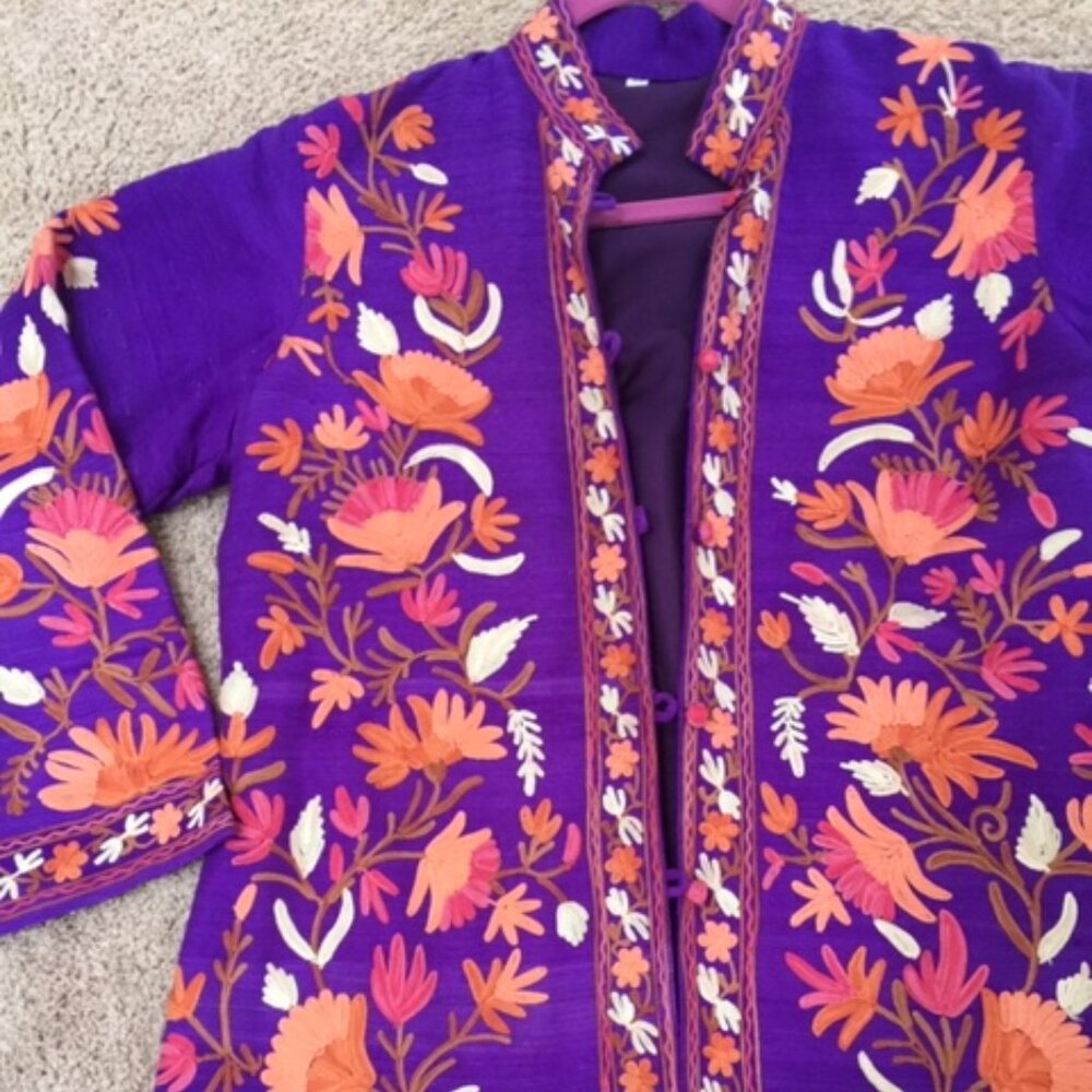 Silk Kimono Purple with Vines and flowers Size 44